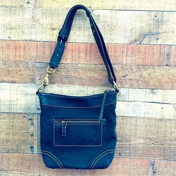 Vintage COACH Soho Slim Duffle Signature C Logo Jacquard Canvas Fabric & Leather - Picture 1 of 12